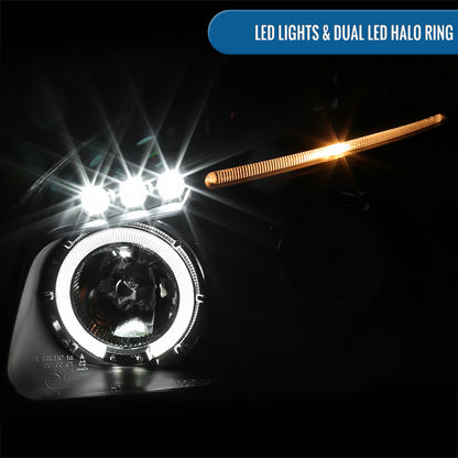 Ronnin - Fits 2005-2009 Hyundai Tucson LED Halo Rim Running Lights Projector Headlights Upgrade Assembly Pair | Black