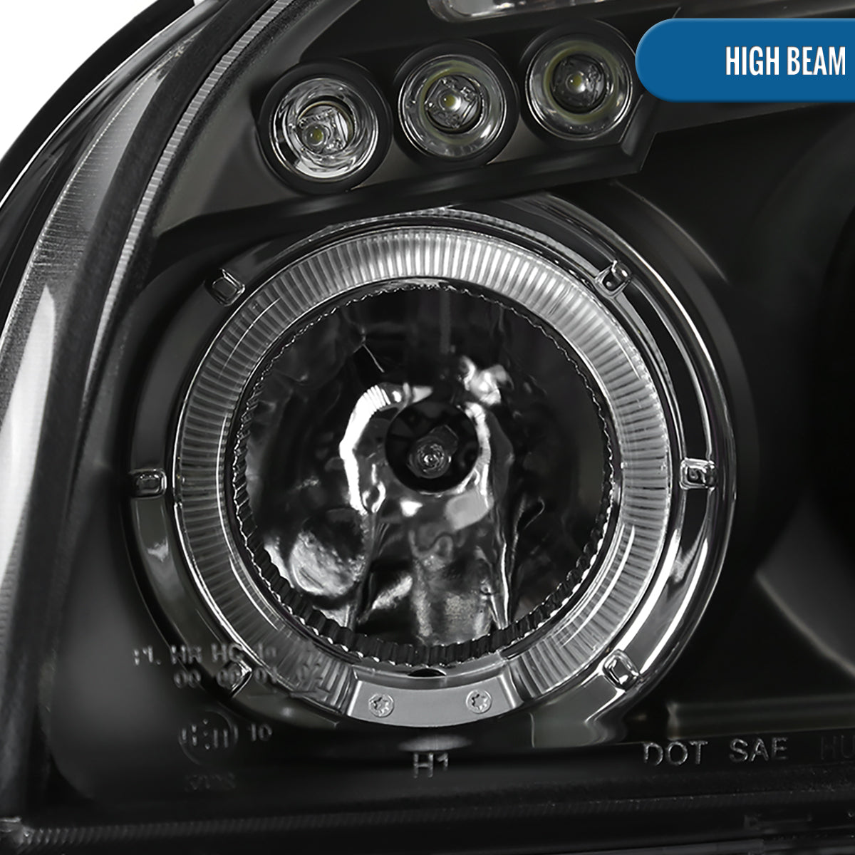 Ronnin - Fits 2005-2009 Hyundai Tucson LED Halo Rim Running Lights Projector Headlights Upgrade Assembly Pair | Black