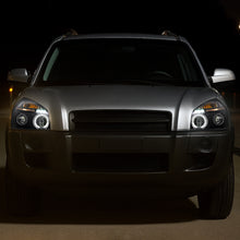 Ronnin - Fits 2005-2009 Hyundai Tucson LED Halo Rim Running Lights Projector Headlights Upgrade Assembly Pair | Black