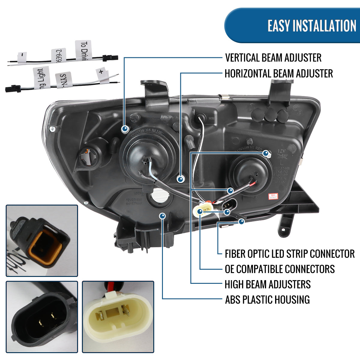 Ronnin - Se adapta a Toyota Tundra Sequoia 2007-2017 Faros delanteros con proyector de tubo de luz LED de repuesto mejorado Par | Negro brillante