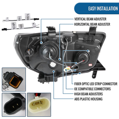 Ronnin - Se adapta a Toyota Tundra Sequoia 2007-2017 Faros delanteros con proyector de tubo de luz LED de repuesto mejorado Par | Negro brillante