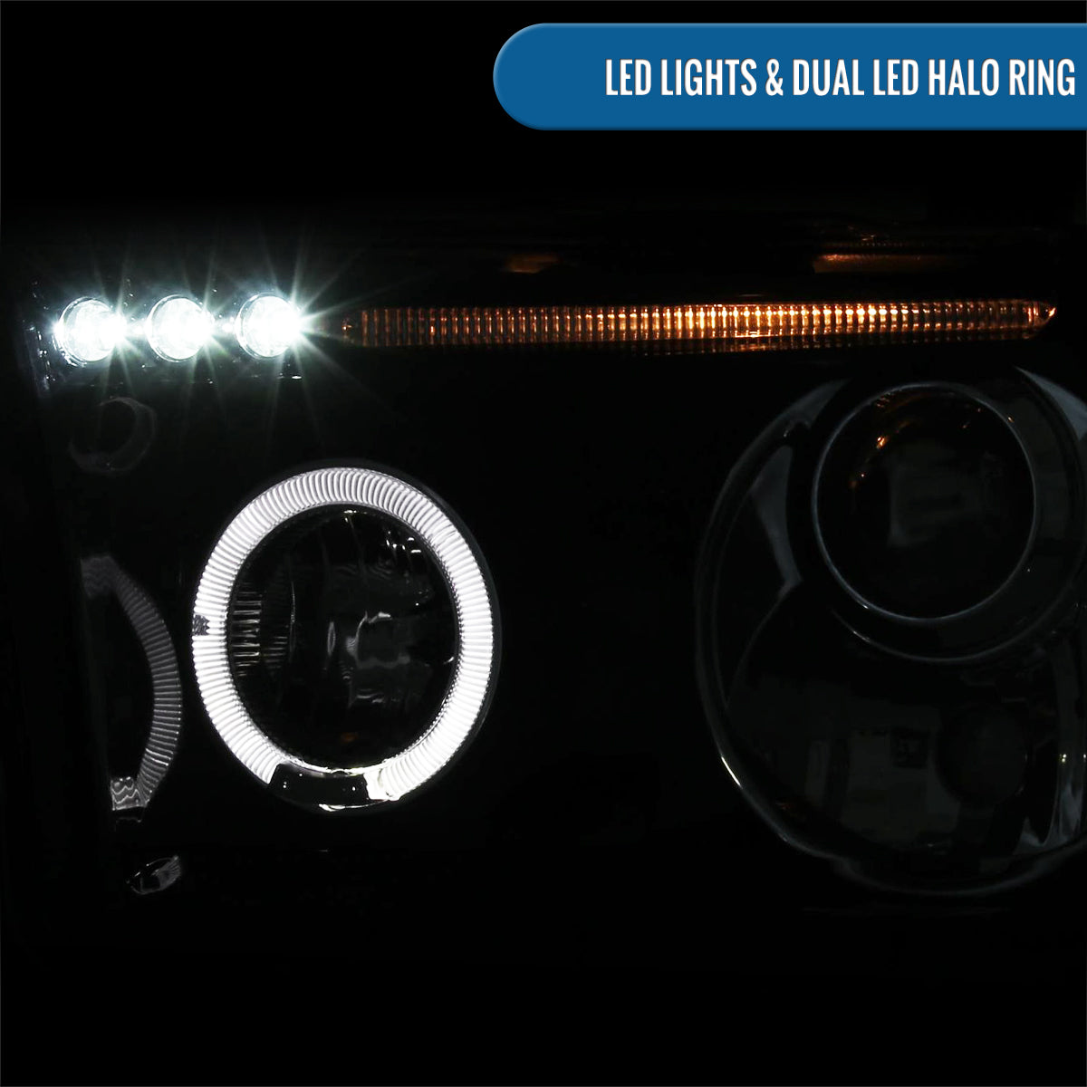 Ronnin - Fits 2007-2017 Toyota Tundra Sequoia Upgrade Replacement LED Rim Projector Headlights Assembly Pair | Black Smoke