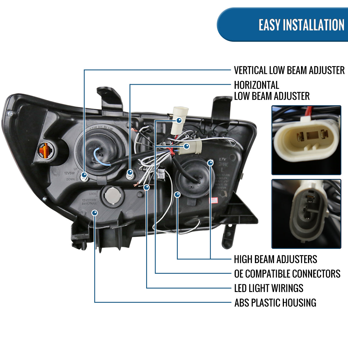 Ronnin - Fits 2007-2017 Toyota Tundra Sequoia Upgrade Replacement LED Rim Projector Headlights Assembly Pair | Black Smoke