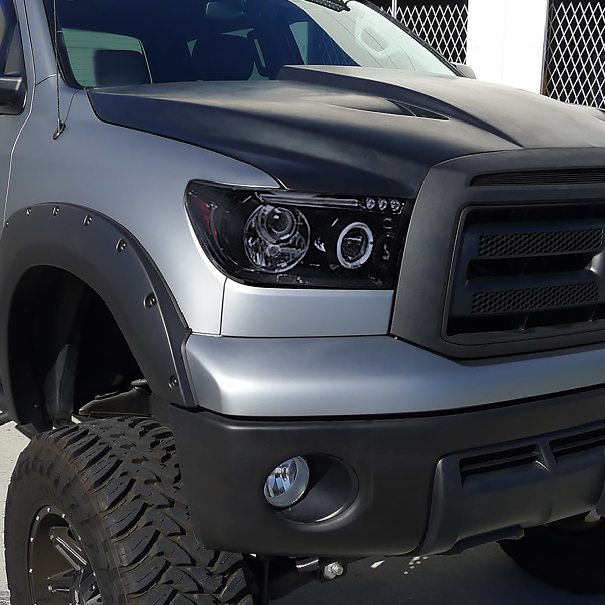 Ronnin - Fits 2007-2017 Toyota Tundra Sequoia Upgrade Replacement LED Rim Projector Headlights Assembly Pair | Black Smoke