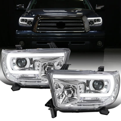 Ronnin - Fits 2007-2017 Toyota Tundra Sequoia Upgraded Replacement LED Running Light Tube Projector Headlights Assembly Pair | Chrome