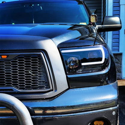 Ronnin - Fits 2007-2017 Toyota Tundra Sequoia Upgraded Replacement LED Running Light Tube Projector Headlights Assembly Pair | Black Smoke