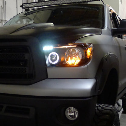 Ronnin - Fits 2007-2017 Toyota Tundra Sequoia Upgrade Replacement LED Rim Projector Headlights Assembly Pair | Black