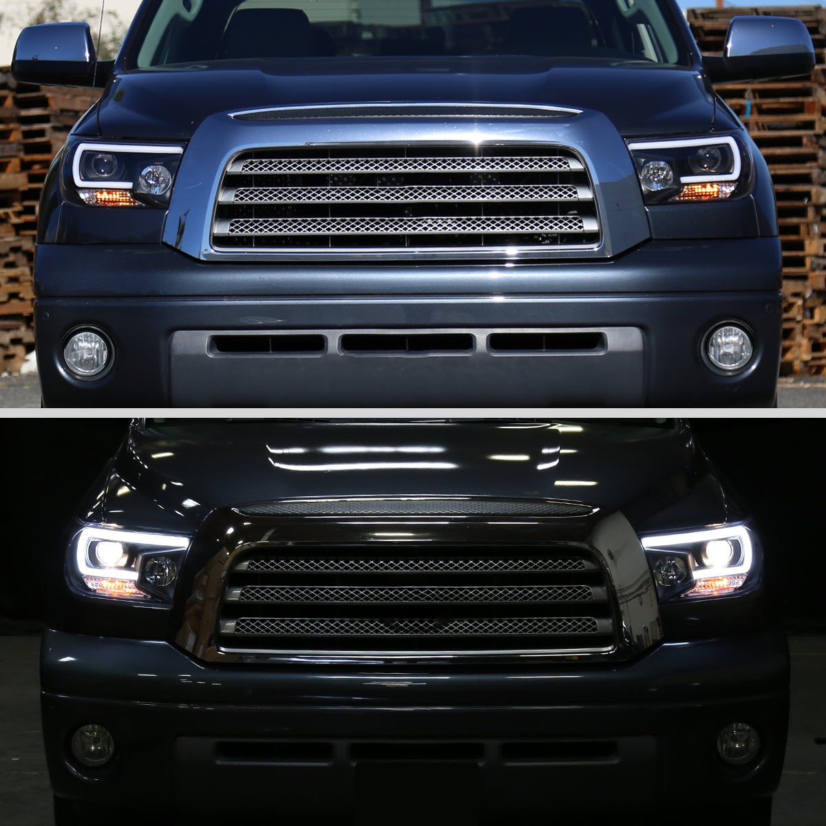 Ronnin - Fits 2007-2017 Toyota Tundra Sequoia Upgraded Replacement LED Running Light Tube Projector Headlights Assembly Pair | Black