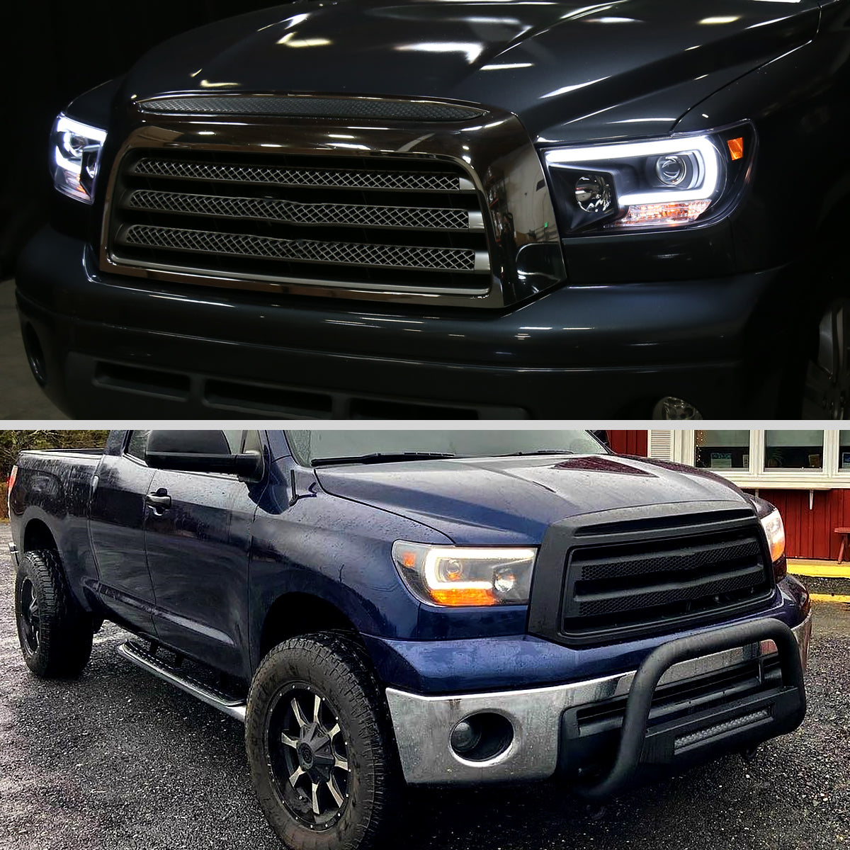 Ronnin - Fits 2007-2017 Toyota Tundra Sequoia Upgraded Replacement LED Running Light Tube Projector Headlights Assembly Pair | Black