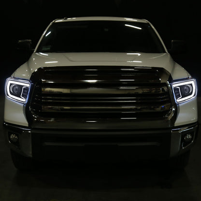 Ronnin - Fits 2014-2021 Toyota Tundra LED Sequential Turn Signals Halogen Projector Headlights Assembly Pair | Gloss Black