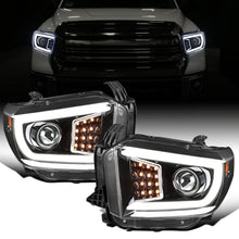 Ronnin - Fits 2014-2021 Toyota Tundra LED Sequential Turn Signals Halogen Projector Headlights Assembly Pair | Gloss Black
