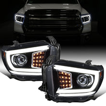 Ronnin - Fits 2014-2021 Toyota Tundra LED Sequential Turn Signals Halogen Projector Headlights Assembly Pair | Black Smoke