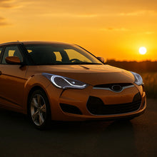 Ronnin - Fits 2012-2017 Hyundai Veloster Upgrade LED Running Light Tube Sequential Turn Signals Projector Headlights Assembly Pair | Black Smoke