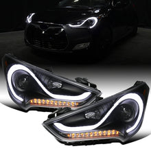 Ronnin - Fits 2012-2017 Hyundai Veloster Upgrade LED Running Light Tube Sequential Turn Signals Projector Headlights Assembly Pair | Black