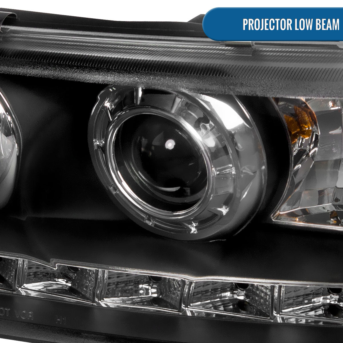 Ronnin - Fits 1998-2011 Ford Crown Victoria Sleek Upgrade LED Strip Running Lights Projector Headlights Assembly Pair | Black