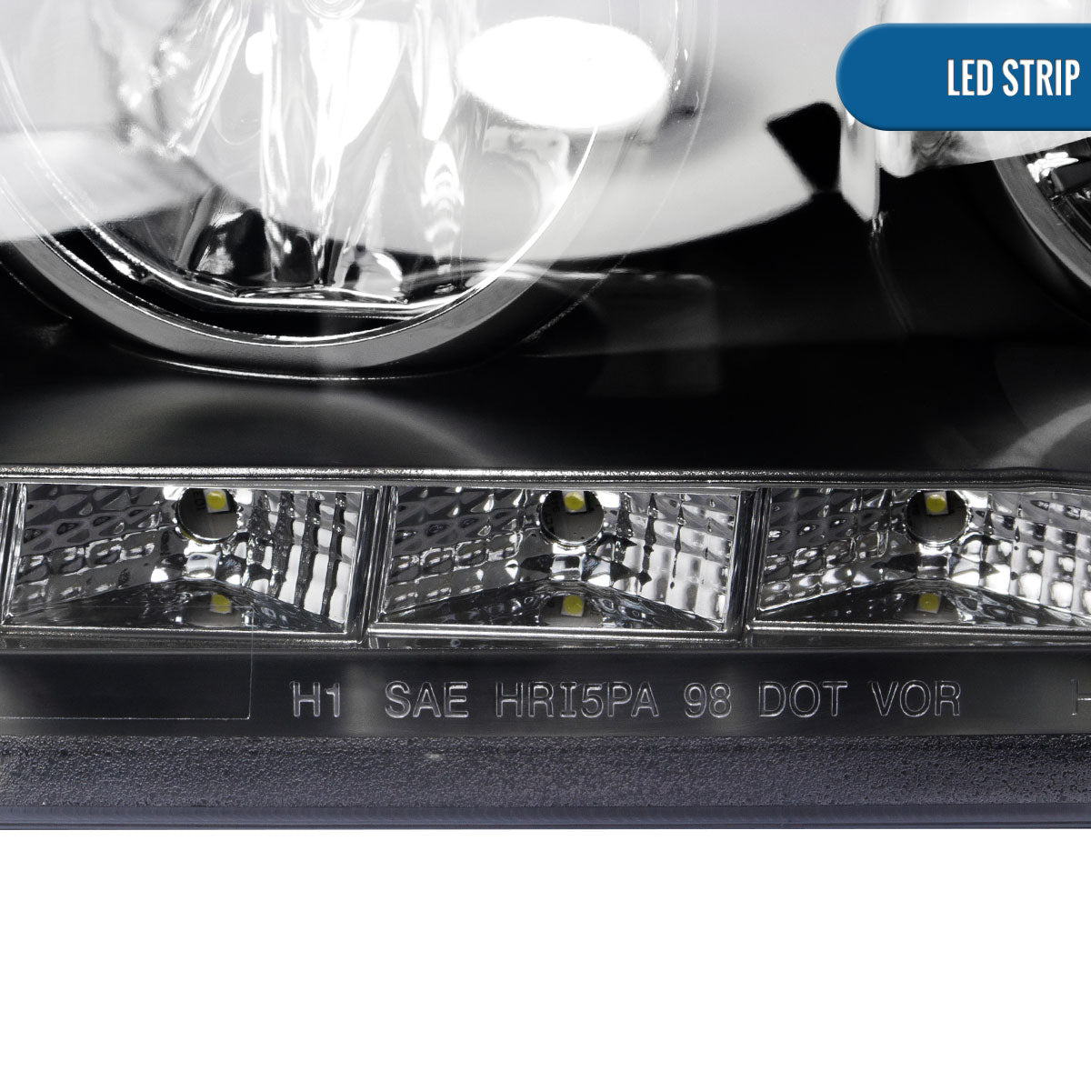 Ronnin - Fits 1998-2011 Ford Crown Victoria Sleek Upgrade LED Strip Running Lights Projector Headlights Assembly Pair | Black