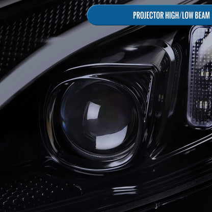 Ronnin - Compatible con Mercedes-Benz Clase C C300 C250 de 2015-2018 Luces delanteras halógenas con proyector y señal de giro secuencial LED con doble función | Negro ahumado