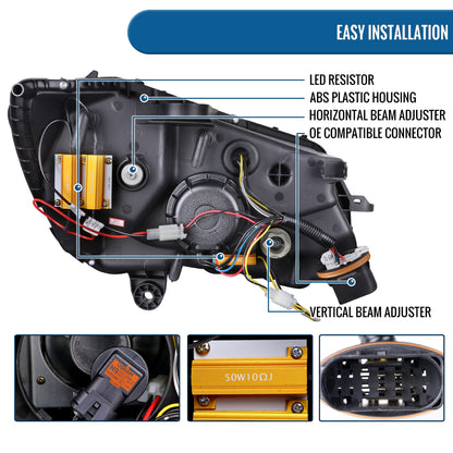 Ronnin - Compatible con Mercedes-Benz Clase C C300 C250 de 2015-2018 Luces delanteras halógenas con proyector y señal de giro secuencial LED con doble función | Negro ahumado