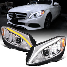 Ronnin - Fits 2015-2018 Mercedes-Benz C-Class W205 Upgrade Assembly LED Switchback Sequential Turn Signals Projector Halogen Headlights Replacement Pair | Chrome