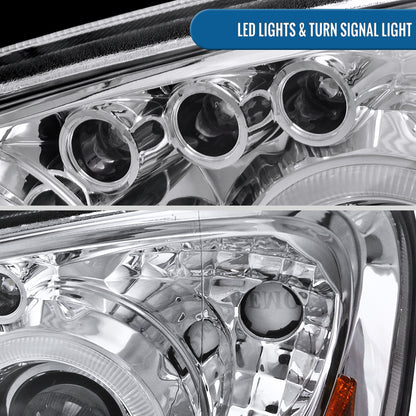 Ronnin - Fits 2004-2005 Subaru Impreza Upgrade LED Dual Halo Rims Projector Halogen Headlights Assembly Pair | Chrome
