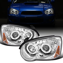 Ronnin - Fits 2004-2005 Subaru Impreza Upgrade LED Dual Halo Rims Projector Halogen Headlights Assembly Pair | Chrome