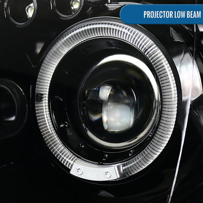 Ronnin - Fits 2004-2005 Subaru Impreza Upgrade LED Dual Halo Rims Projector Halogen Headlights Assembly Pair | Gloss Black