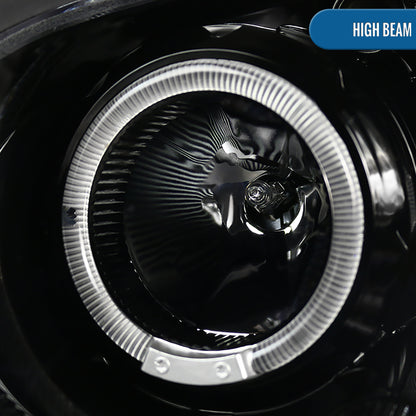 Ronnin - Fits 2004-2005 Subaru Impreza Upgrade LED Dual Halo Rims Projector Halogen Headlights Assembly Pair | Gloss Black