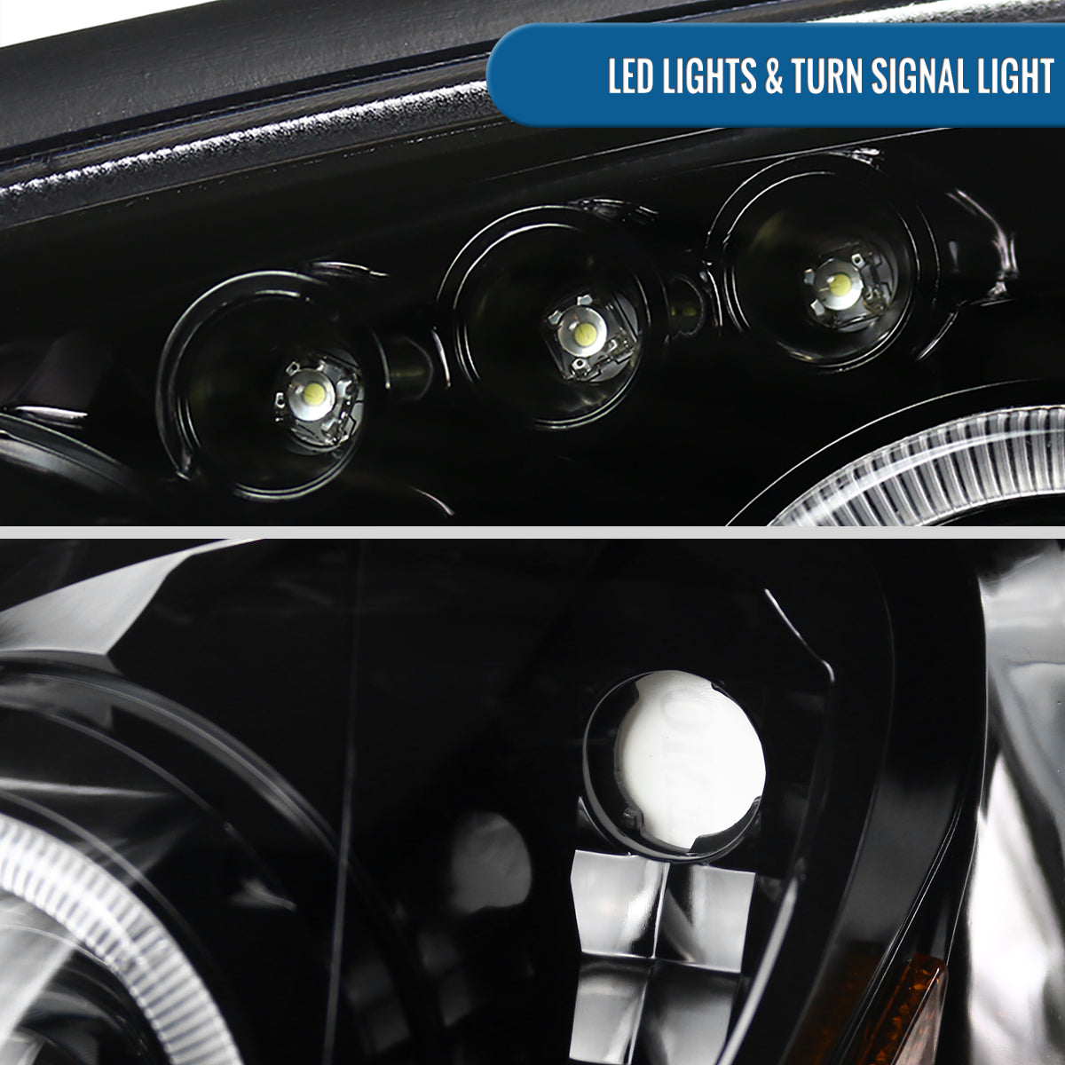 Ronnin - Fits 2004-2005 Subaru Impreza Upgrade LED Dual Halo Rims Projector Halogen Headlights Assembly Pair | Gloss Black