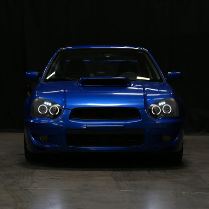 Ronnin - Fits 2004-2005 Subaru Impreza Upgrade LED Dual Halo Rims Projector Halogen Headlights Assembly Pair | Gloss Black