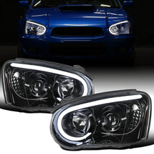 Ronnin - Fits 2004-2005 Subaru Impreza Upgrade Replacement LED Running Lights Tube Projector Halogen Headlights Assembly Pair | Gloss Black