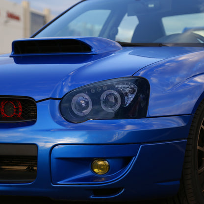 Ronnin - Fits 2004-2005 Subaru Impreza Upgrade LED Dual Halo Rims Projector Halogen Headlights Assembly Pair | Black Smoke