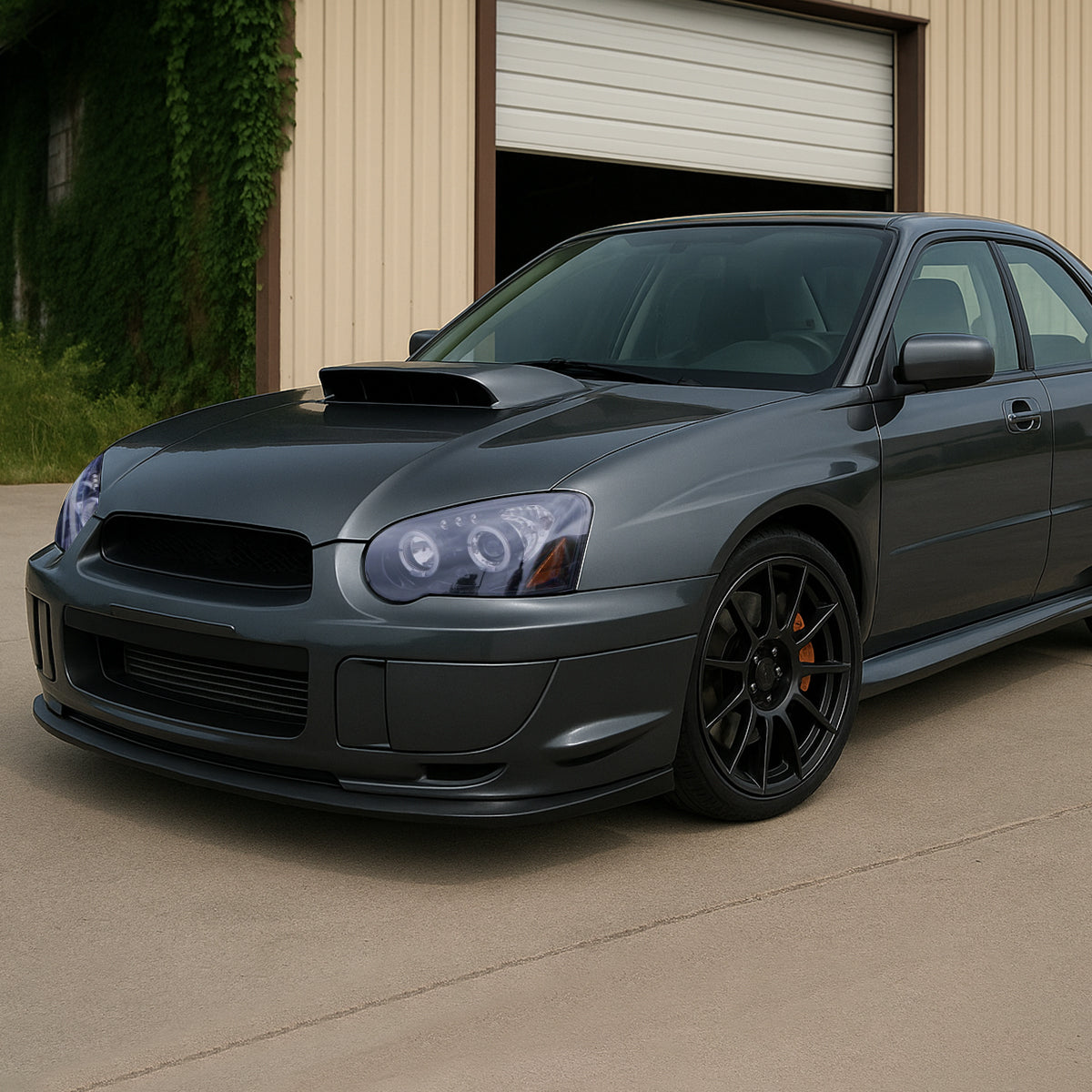 Ronnin - Fits 2004-2005 Subaru Impreza Upgrade LED Dual Halo Rims Projector Halogen Headlights Assembly Pair | Black Smoke