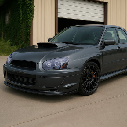 Ronnin - Compatible con Subaru Impreza 2004-2005, par de faros delanteros halógenos con proyector de doble halo LED, carcasa negra ahumada