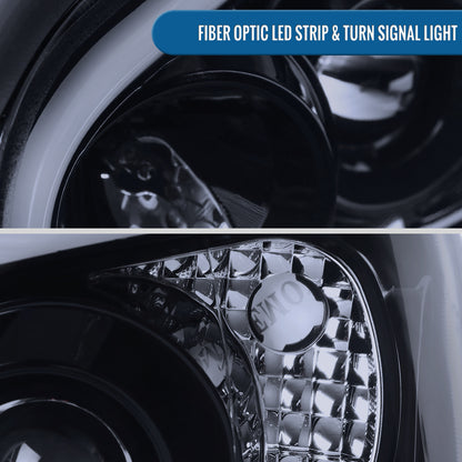 Ronnin - Fits 2004-2005 Subaru Impreza Upgrade Replacement LED Running Lights Tube Projector Halogen Headlights Assembly Pair | Black Smoke