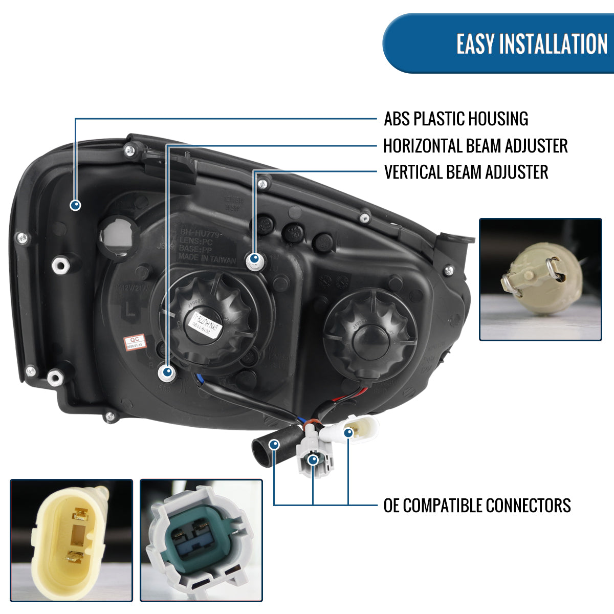 Ronnin - Fits 2004-2005 Subaru Impreza Upgrade Replacement LED Running Lights Tube Projector Halogen Headlights Assembly Pair | Black Smoke