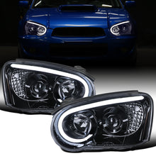 Ronnin - Fits 2004-2005 Subaru Impreza Upgrade Replacement LED Running Lights Tube Projector Halogen Headlights Assembly Pair | Black Smoke
