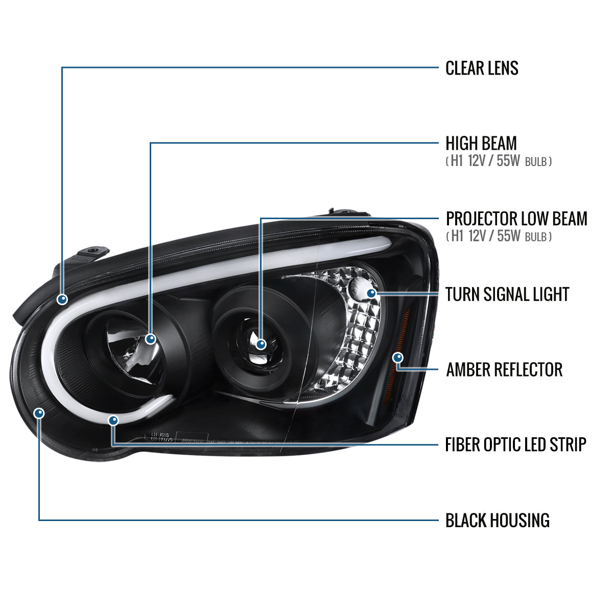 Ronnin - Fits 2004-2005 Subaru Impreza Upgrade Replacement LED Running Lights Tube Projector Halogen Headlights Assembly Pair | Black