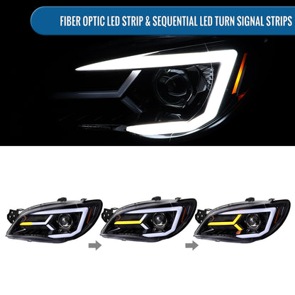 Ronnin - Fits 2006-2007 Subaru Impreza WRX STI Upgraded Projector Halogen Headlights LED Sequential Turn Signal Tube  Assembly Pair | Gloss Black