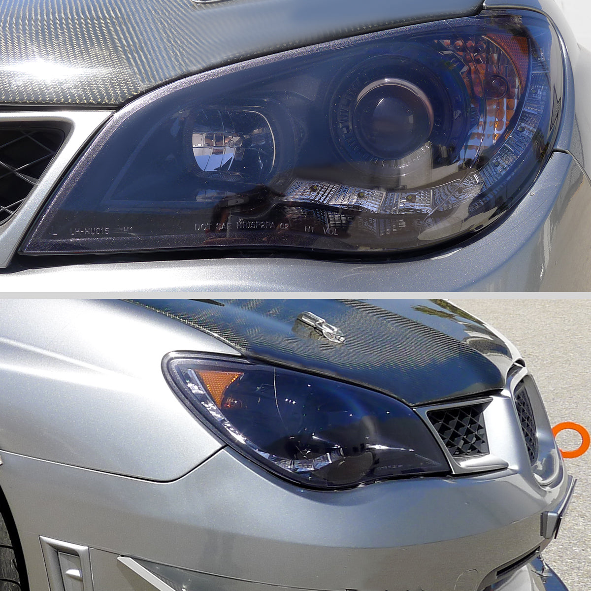 Ronnin - Fits 2006-2007 Subaru Impreza WRX STI Upgrade LED Running Lights Projector Headlights Assembly Pair | Black Smoke