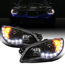 Ronnin - Fits 2006-2007 Subaru Impreza WRX STI Upgrade LED Running Lights Projector Headlights Assembly Pair | Black Smoke