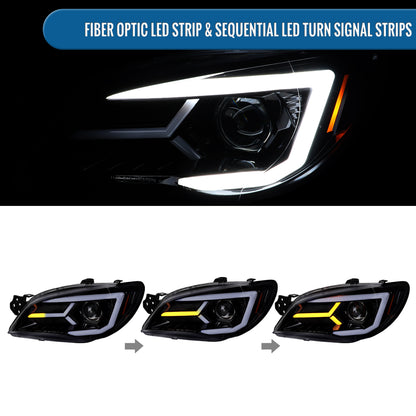 Ronnin - Fits 2006-2007 Subaru Impreza WRX STI Upgraded Projector Halogen Headlights LED Sequential Turn Signal Tube  Assembly Pair | Black Smoke