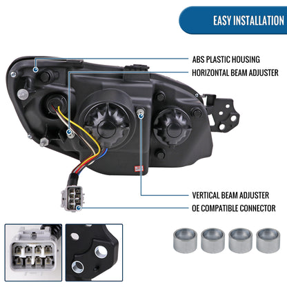 Ronnin - Fits 2006-2007 Subaru Impreza WRX STI Upgraded Projector Halogen Headlights LED Sequential Turn Signal Tube  Assembly Pair | Black Smoke