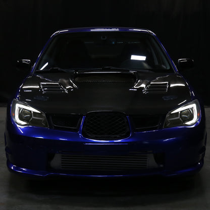 Ronnin - Fits 2006-2007 Subaru Impreza WRX STI Upgraded Projector Halogen Headlights LED Sequential Turn Signal Tube  Assembly Pair | Black Smoke