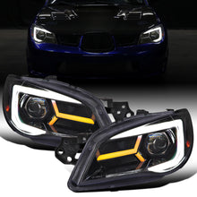 Ronnin - Fits 2006-2007 Subaru Impreza WRX STI Upgraded Projector Halogen Headlights LED Sequential Turn Signal Tube  Assembly Pair | Black Smoke