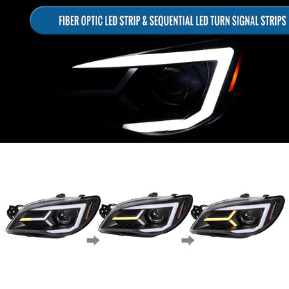 Ronnin - Fits 2006-2007 Subaru Impreza WRX STI Upgraded Projector Halogen Headlights LED Sequential Turn Signal Tube  Assembly Pair | Black