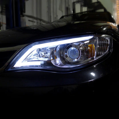 Ronnin - Compatible con Subaru Impreza WRX Outback Sport 2008-2014, faros delanteros halógenos con proyector de tubo de luz LED, par | Cromado