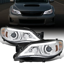 Ronnin - Fits 2008-2014 Subaru Impreza WRX Outback Sport Upgrade Assembly LED Running Light Tube Projector Halogen Headlights Pair | Chrome