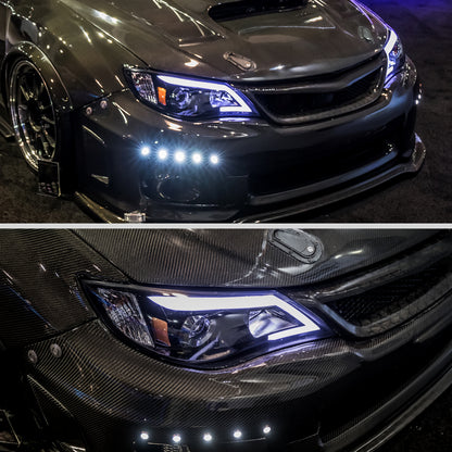Ronnin - Fits 2008-2014 Subaru Impreza WRX Outback Sport Upgrade Assembly LED Running Light Tube Projector Halogen Headlights Pair | Black Smoke