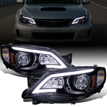 Ronnin - Fits 2008-2014 Subaru Impreza WRX Outback Sport Upgrade Assembly LED Running Light Tube Projector Halogen Headlights Pair | Black Smoke