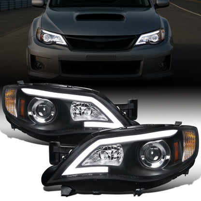 Ronnin - Fits 2008-2014 Subaru Impreza WRX Outback Sport Upgrade Assembly LED Running Light Tube Projector Halogen Headlights Pair | Black